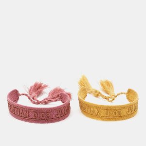 Dior Pink/Yellow J'adior Cotton Embroidered Bracelet Set of 2, Jewelry - Luxury Closet catalog