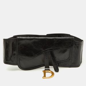 Dior Black Crinkled Leather Saddle Wrap Belt, Belt Buckles - Luxury Closet catalog