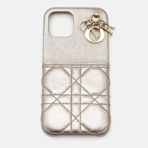 Dior Metallic Beige Cannage Leather Lady Dior iPhone 12/12 Pro Case, Mobile Phone Cases - Luxury Closet catalog