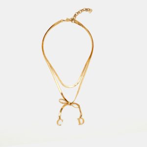 Dior Vintage CD Bow Gold Plated Double Chain Necklace, Jewelry - Luxury Closet catalog