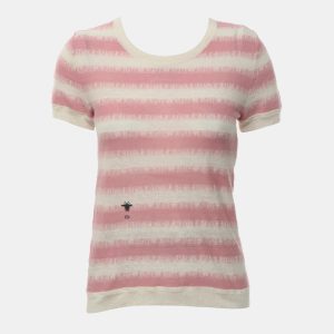 Dior Pink/Cream Striped Bee Embroidered T-Shirt IT 38, Shirts & Tops - Luxury Closet catalog