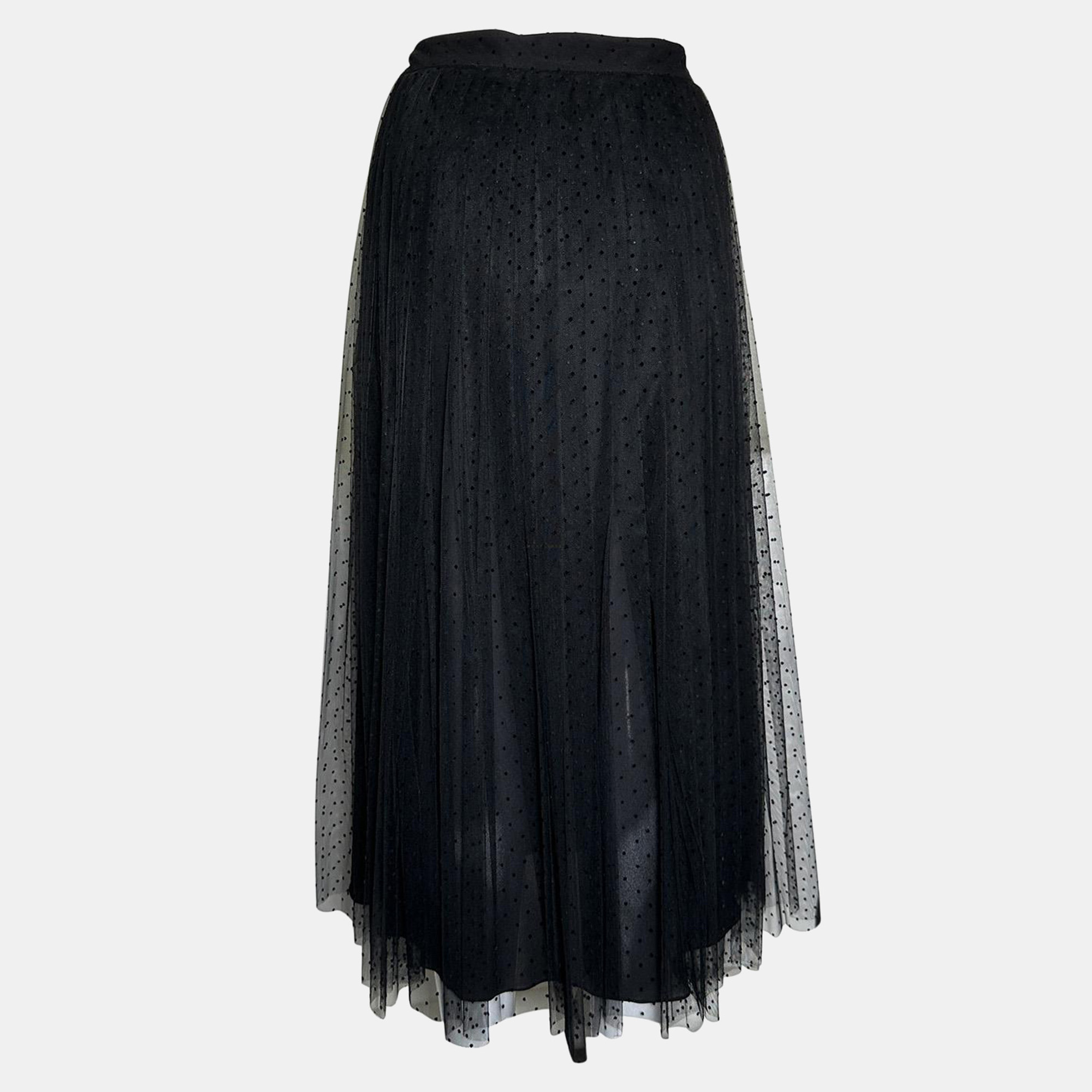 Dior Black Mesh Mid-Length Polkadot Pleated Skirt USA 8, Skirts - Luxury Closet catalog