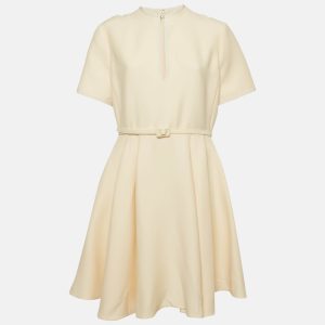 Christian Dior Cream Wool & Silk Crepe Pleated Belted Mini Dress XL, Dresses - Luxury Closet catalog
