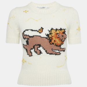 Christian Dior Ivory Lion Intarsia Rib Knit Sweater S, Sweaters & Cardigans - Luxury Closet catalog