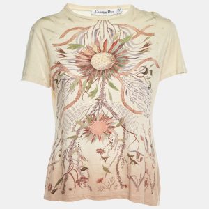 Dior Pale Yellow Flower Print Cotton & Linen Crew Neck T-Shirt S, Shirts & Tops - Luxury Closet catalog