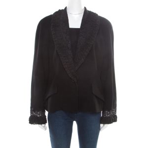 Dior Boutique Black Wool Ruffled Lace Collar and Cuff Detail Jacket XL, Coats & Jackets - Luxury Closet catalog