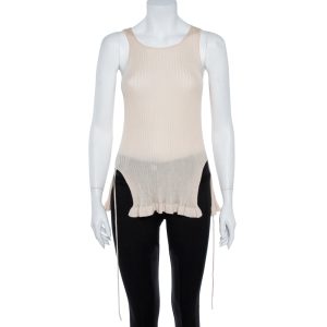 Christian Dior Beige Rib Knit Front Tie Detail Sleeveless Top S, Shirts & Tops - Luxury Closet catalog