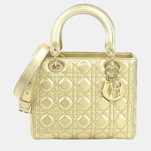 Christian Dior Gold Lambskin Lady Handbag, Tote Handbags - Luxury Closet catalog