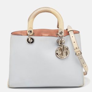 Dior Light Blue/Cream Leather and Python Medium Diorissimo Shopper Tote, Tote Handbags - Luxury Closet catalog