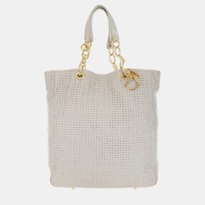 Dior White Woven Leather Soft Lady Dior Shopping Tote Bag, Tote Handbags - Luxury Closet catalog