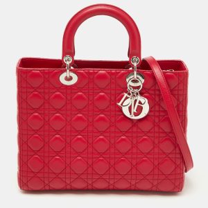 Dior Red Quilted Cannage Leather Large Lady Dior Tote, Tote Handbags - Luxury Closet catalog
