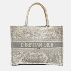 Dior Grey/White Embroidered Toile de Jouy Canvas Medium Book Tote, Tote Handbags - Luxury Closet catalog