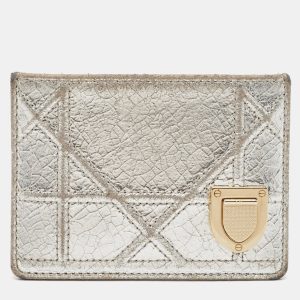 Dior Silver Crackled Patent Leather Diorama Card Holder, Wallets & Money Clips - Luxury Closet catalog