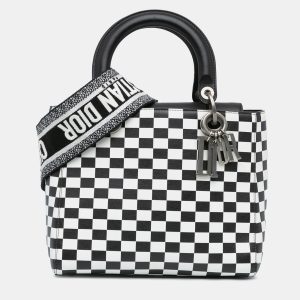 Dior Black White Leather Medium Checkered Lady Dior Tote Bag, Satchels - Luxury Closet catalog
