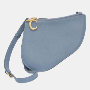 Dior Light Blue Gray Leather Saddle Shoulder Bag, Shoulder Bags - Luxury Closet catalog