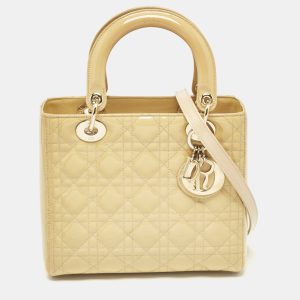 Dior Cream Cannage Patent Leather Medium Lady Dior Tote, Tote Handbags - Luxury Closet catalog