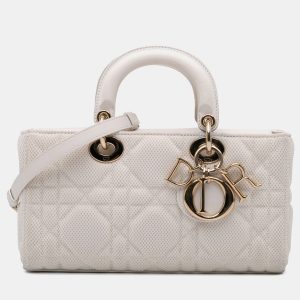 Dior White Medium Technical Fabric Macrocannage Lady D Joy Bag, Tote Handbags - Luxury Closet catalog
