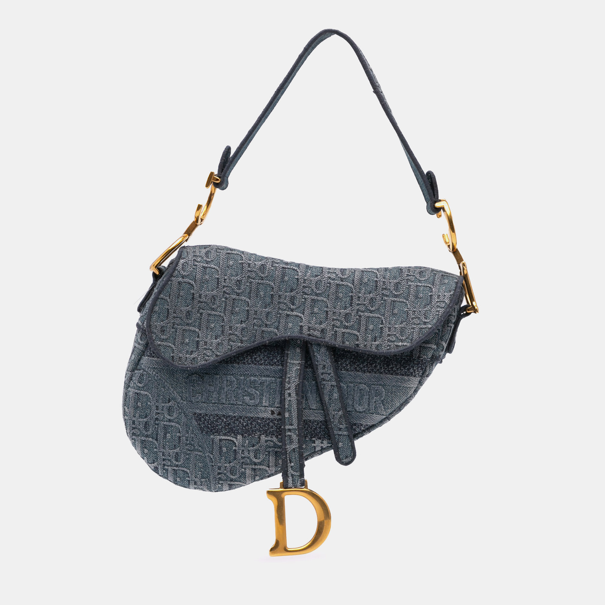 Dior Blue Embroidered Oblique Denim Saddle Bag, Shoulder Bags - Luxury Closet catalog