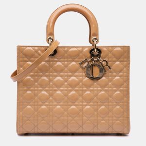 Dior Beige Patent Leather Large Lady Dior Tote Bag, Tote Handbags - Luxury Closet catalog