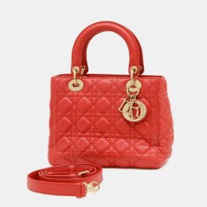 Christian Dior Red Lambskin Medium Dior Lady Cannage Bag, Tote Handbags - Luxury Closet catalog