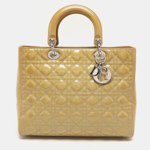 Dior Beige Cannage Patent Leather Large Lady Dior Tote, Tote Handbags - Luxury Closet catalog