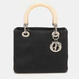 Dior Black Canvas Medium Lady Dior Tortoise Handle Tote, Tote Handbags - Luxury Closet catalog