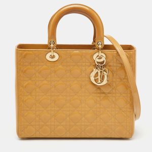 Dior Beige Cannage Patent Leather Large Lady Dior Tote, Tote Handbags - Luxury Closet catalog