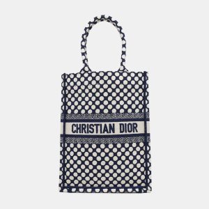 Dior White Navy Canvas Vertical Book Tote Dot Bag, Tote Handbags - Luxury Closet catalog