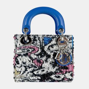 Dior Blue Black Tweed Leather Lady Dior Shoulder Bag, Tote Handbags - Luxury Closet catalog