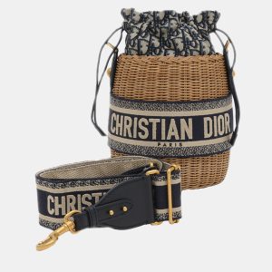 Christian Dior Navy Canvas Rattan Dior Oblique Wicker Shoulder Bag, Shoulder Bags - Luxury Closet catalog