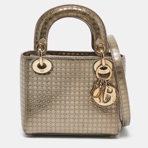 Dior Gold Microcannage Patent Leather Mini Lady Dior Tote, Tote Handbags - Luxury Closet catalog