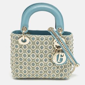 Dior Blue/White Fabric Mini Crystal Studded Lady Dior Tote, Tote Handbags - Luxury Closet catalog