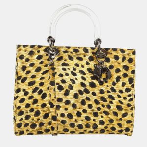 Dior Yellow Black Cheetah Print Canvas, Plastic Lady Dior Handbag, Tote Handbags - Luxury Closet catalog