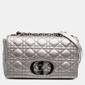 Dior Silver Medium Metallic Calfskin Cannage Supple Caro Bag, Shoulder Bags - Luxury Closet catalog