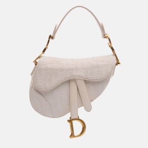 Dior White Mini Oblique Canvas Saddle Bag, Shoulder Bags - Luxury Closet catalog