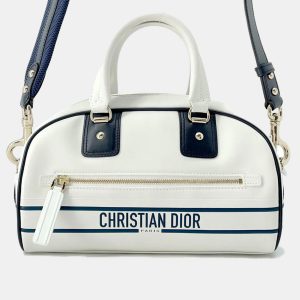 Dior White/Navy Leather Rubber Small Vibe Bowling Bag, Satchels - Luxury Closet catalog