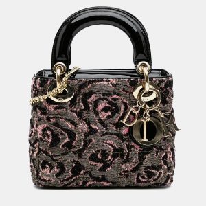 Dior Black Pink Mini Tweed Rose Embroidered Lady Dior, Tote Handbags - Luxury Closet catalog