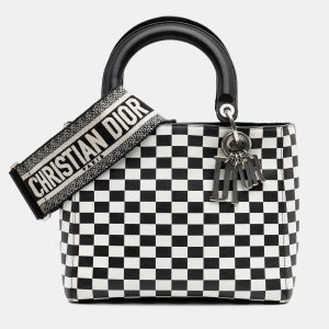 Dior Black/White Medium Calfskin Checkered Lady Dior, Tote Handbags - Luxury Closet catalog