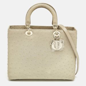 Dior Light Beige Ostrich Large Lady Dior Tote, Tote Handbags - Luxury Closet catalog