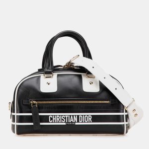 Dior Black/White Small Leather Dior Vibe Zip Bowling Bag, Satchels - Luxury Closet catalog