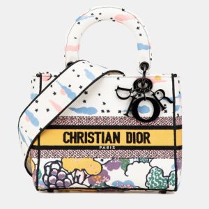 Dior White Multicolor Canvas Lady D-Lite Medium Shoulder Bag, Shoulder Bags - Luxury Closet catalog
