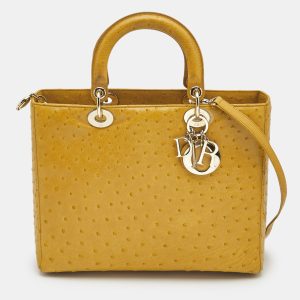 Dior Yellow Ostrich Leather Large Lady Dior Tote, Tote Handbags - Luxury Closet catalog