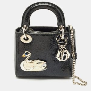 Dior Black Crackled Leather Mini Jeweled Swan Lady Dior Tote, Tote Handbags - Luxury Closet catalog