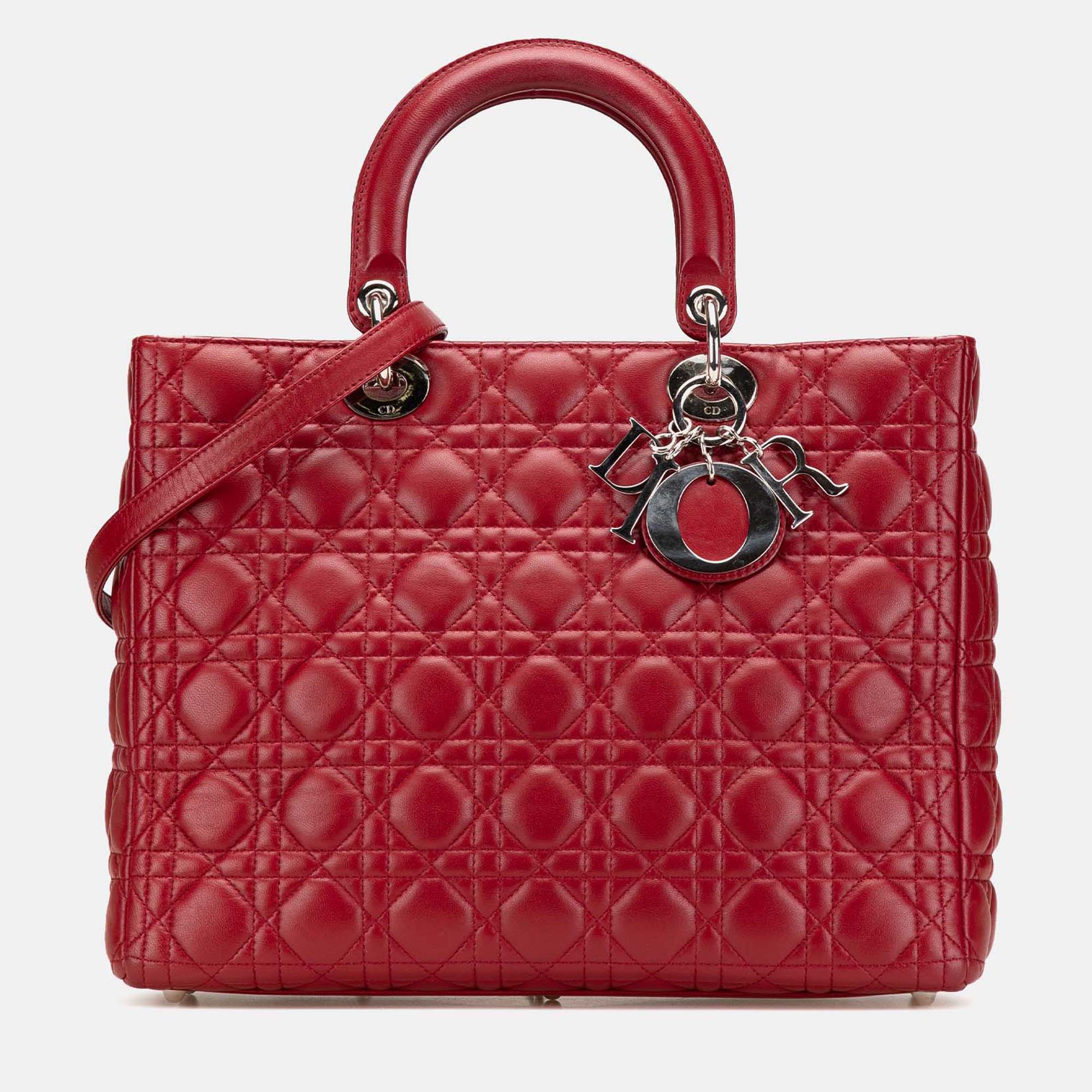 Dior Red Large Lambskin Cannage Lady Dior, Satchels - Luxury Closet catalog