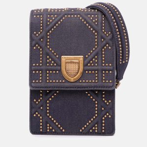 Dior Grey Studded Denim Vertical Diorama Crossbody, Shoulder Bags - Luxury Closet catalog