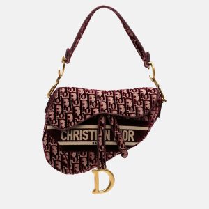 Dior Burgundy Oblique Embroidered Velvet Saddle Bag, Shoulder Bags - Luxury Closet catalog