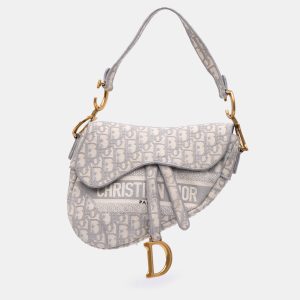 Dior Grey Oblique Embroidered Canvas Saddle Bag, Shoulder Bags - Luxury Closet catalog