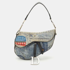 Dior Blue Denim and Patent Leather Speedway Saddle Bag, Shoulder Bags - Luxury Closet catalog