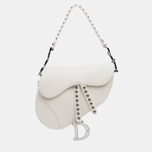 Dior White Studded Leather Saddle Bag, Satchels - Luxury Closet catalog