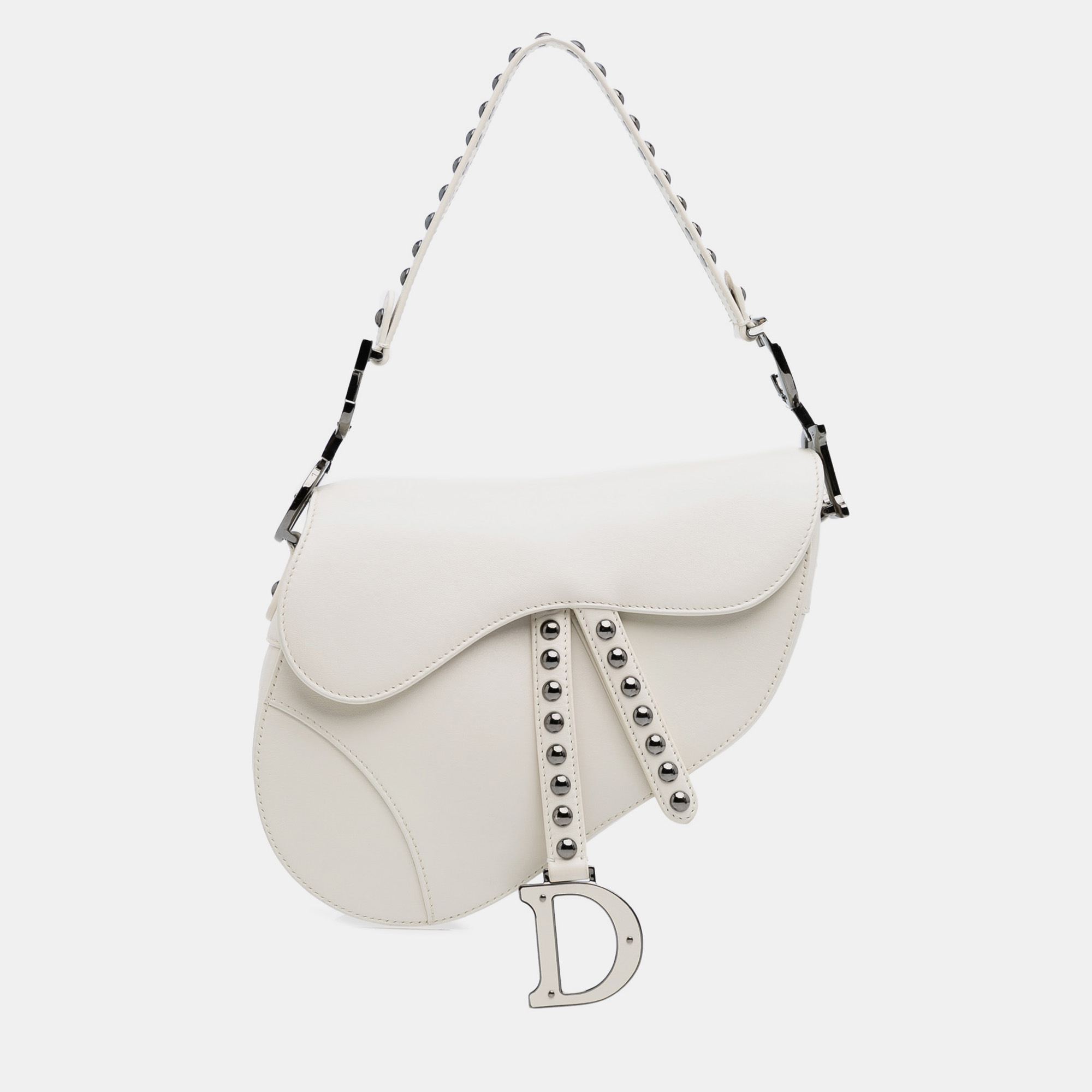 Dior White Studded Leather Saddle Bag, Satchels - Luxury Closet catalog